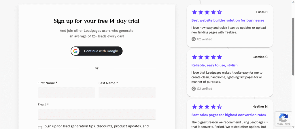 Leadpages Sign Up page