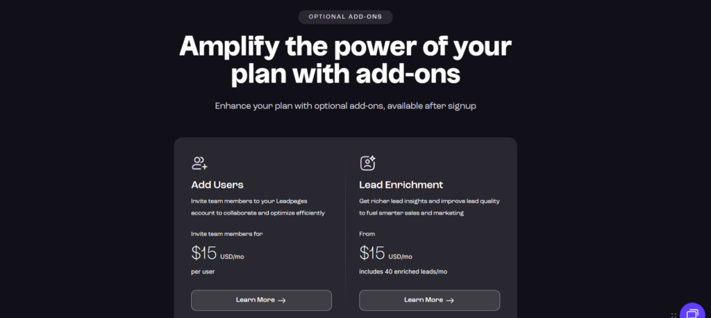 Leadpages Add-on plans