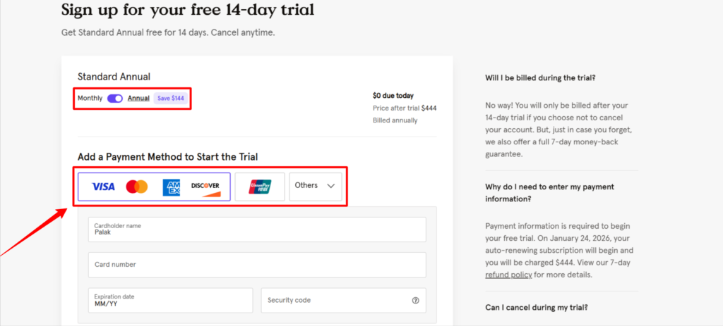 Choose the payment method